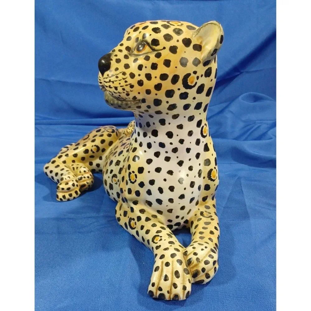 Vtg 19.5" Ronzan Cheetah Leopard Cat Cub Sculpture Statue Italy Cerami… - Picture 11 of 16